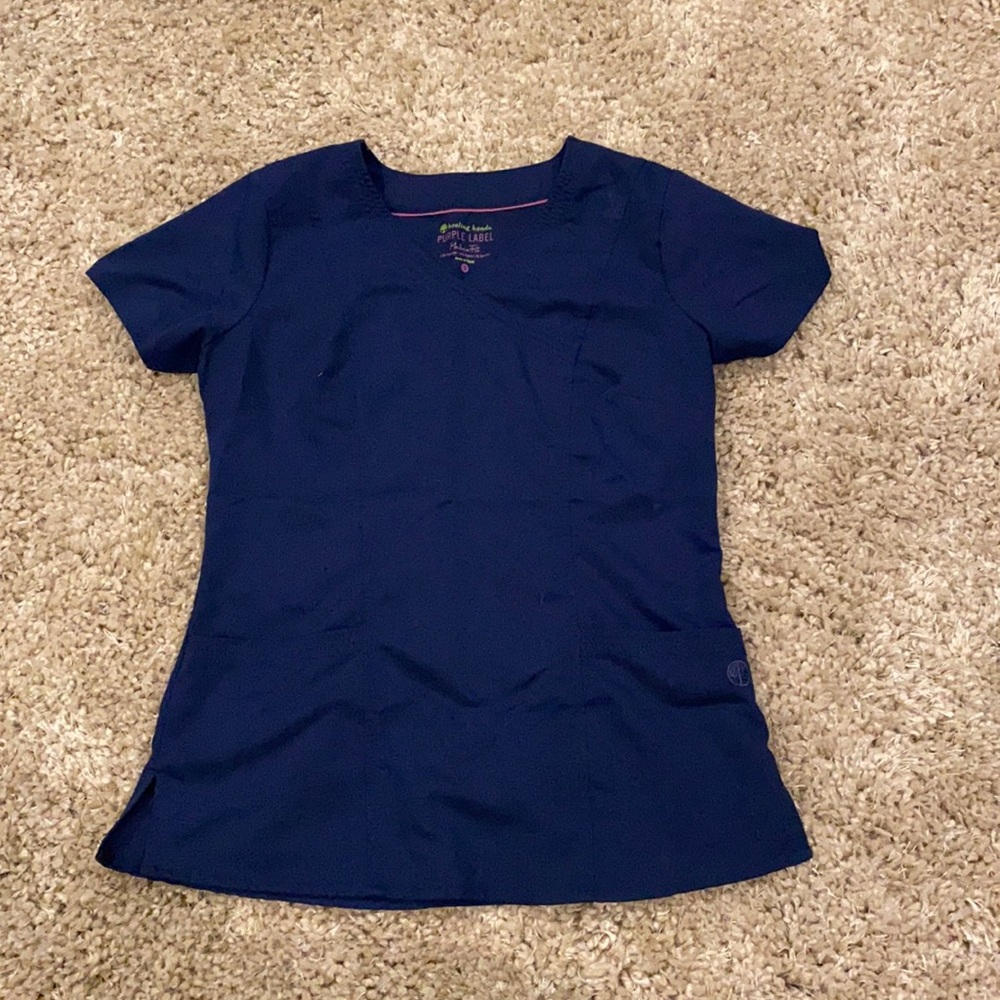 Healing Hands Scrub Top Small Navy